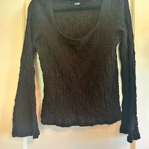 Old Navy Black Textured Scoop-Neck Long Sleeve Top